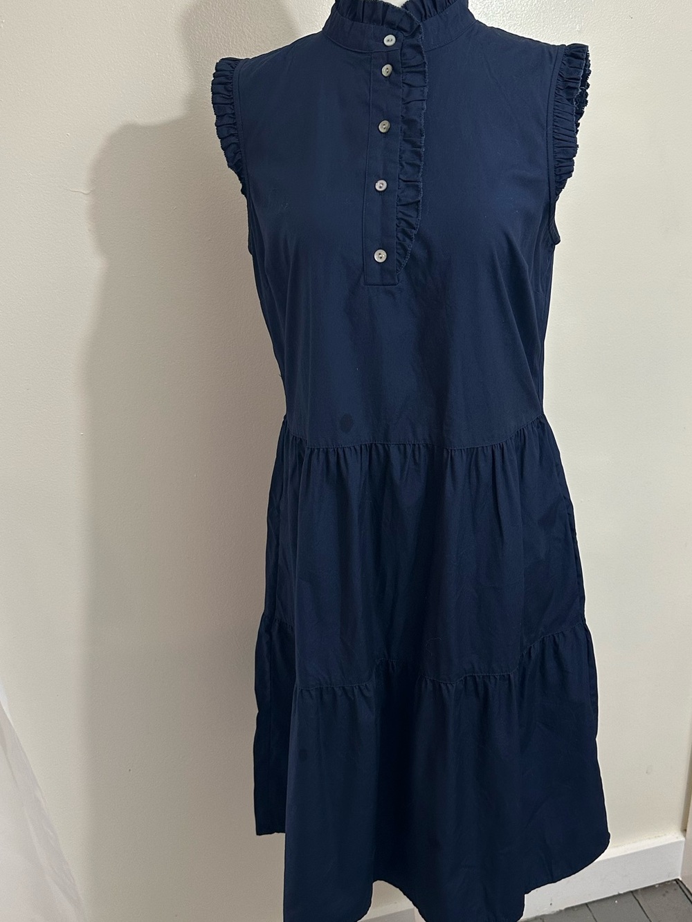 Elie Tahari Navy Ruffle-Trim Sleeveless Tiered Midi Dress
